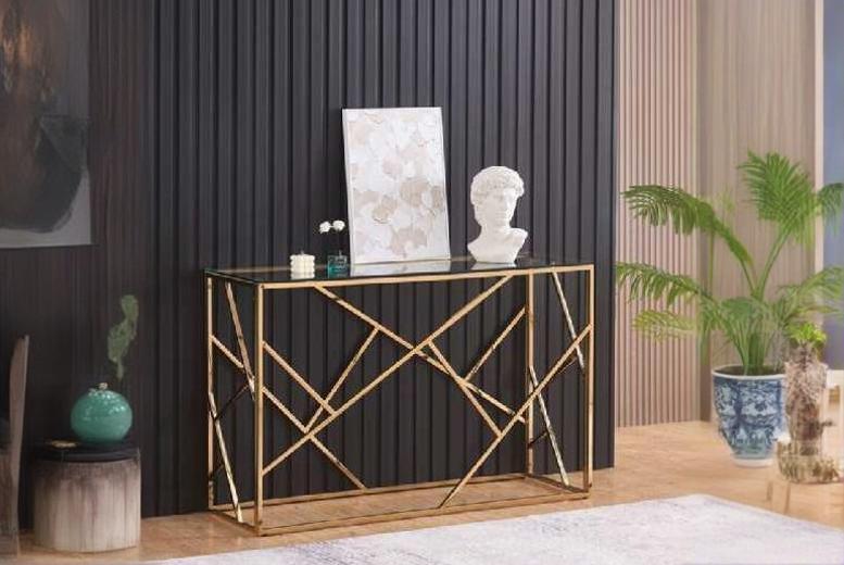 Contemporary Glass & Metal Console Table – Tempered Glass, Slim Hallway or Living Room Display | Wowcher Contemporary Glass & Metal Console Table – Tempered Glass, Slim Hallway or Living Room Display | Wowcher
