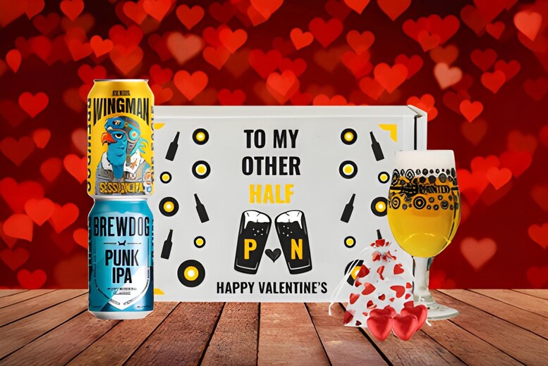 Lovers Brewdog Beer Gift Hamper with Glass & Heart Chocolates – Beer Hunter Food Gift Hampers | Wowcher