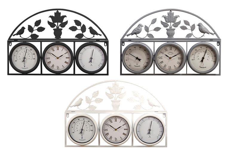 3-in-1 Garden Clock & Weather Station – Outdoor Wall Ornament, Weather-Resistant Metal, Elegant Patio Décor | Wowcher