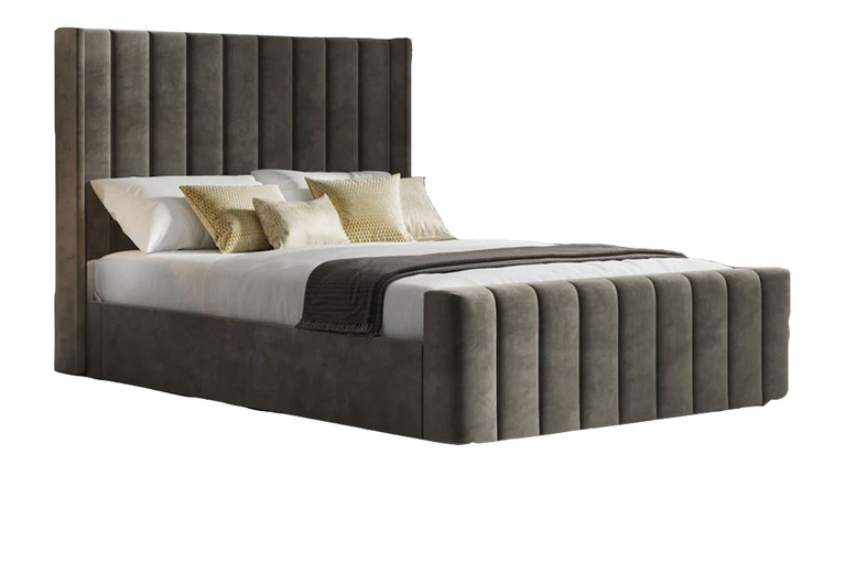 Harvey Wingback Plush Velvet Ottoman Storage Bed Frame – Modern Upholstered, Space-Saving, Fire-Rated Velvet, 5 Sizes | Wowcher
