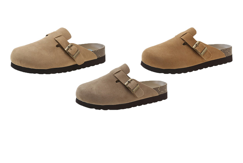 Black Women’s Faux Suede Casual Mules – Birkenstock- Slip-On Summer Shoes | Wowcher