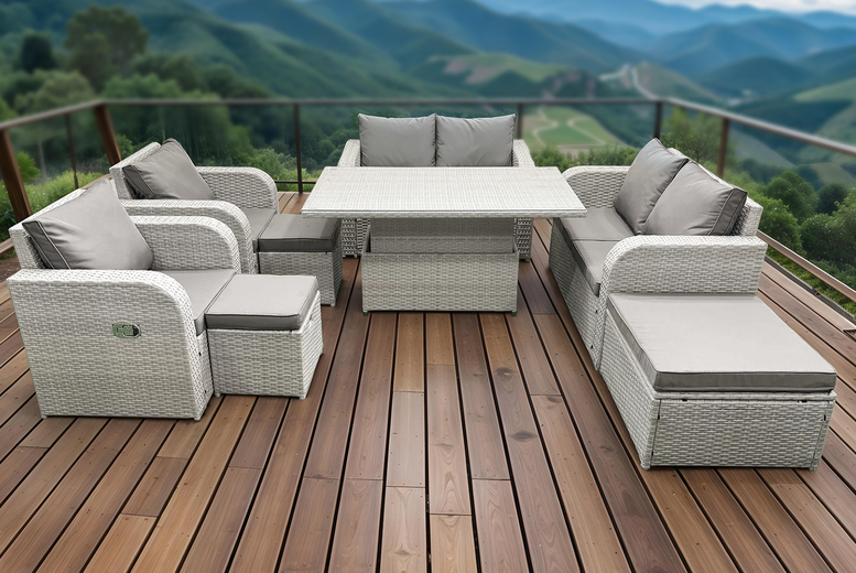 Rattan Reclining Dining Set with Adjustable Lifting Table – 9 Seater | Wowcher