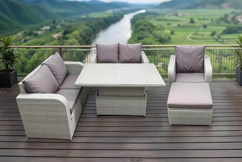 6-Seater Rattan Recliner Sofa Set with Adjustable Table | Wowcher