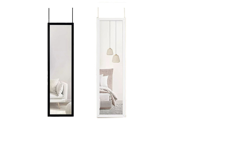 36cm x 106cm Full Length Wall Mounted Mirror - Modern Glass, Adjustable Over Door or Wall Hanging, Black or White Frame | Wowcher