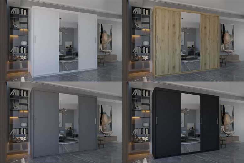 Osaka Triple Sliding Oak Effect Wardrobe with Full-Length Mirror – 250cm Wide, Contemporary Space-Saving Storage | Wowcher