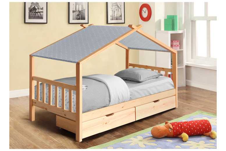 3ft Modern Wooden House Bed Frame with Drawers & Custom Tent | Wowcher 3ft Modern Wooden House Bed Frame with Drawers & Custom Tent | Wowcher