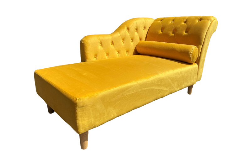 Velvet Mustard Lounge Chair with Matching Pillow – Traditional, Elongated Base, Velvet Upholstery | Wowcher