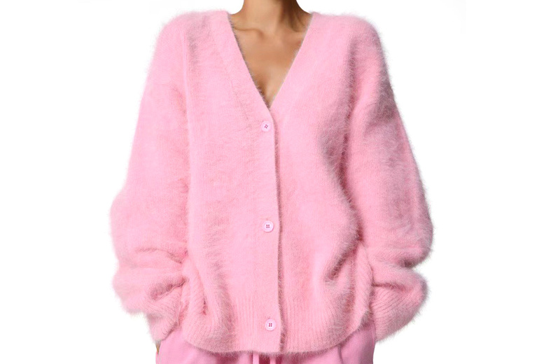 Pink Women’s Chunky Knit V-Neck Button Cardigan – 100% Polyester, Oversized Fit, S-XL | Wowcher Pink Women’s Chunky Knit V-Neck Button Cardigan – 100% Polyester, Oversized Fit, S-XL | Wowcher