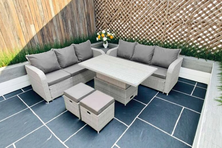 Weather-Resistant 8-Seater Rattan Garden Lounge & Dining Set with Adjustable Table | Wowcher Weather-Resistant 8-Seater Rattan Garden Lounge & Dining Set with Adjustable Table | Wowcher