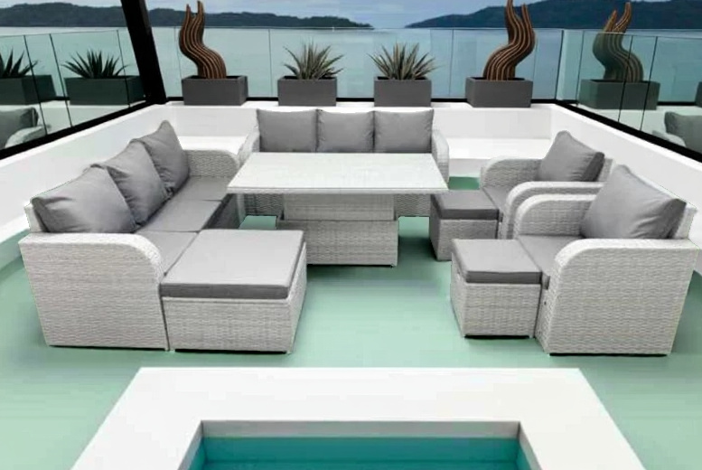 Pe Rattan 11-Seater Recliner Lifting Dining Set | Wowcher