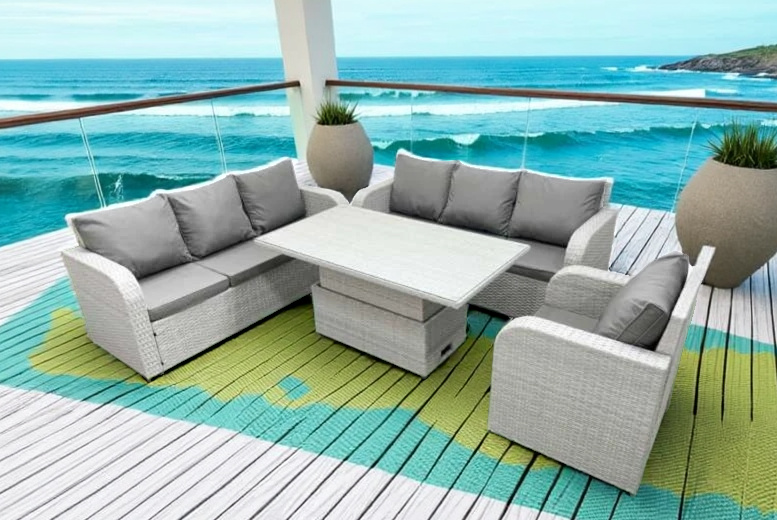 PE Rattan 7-Seater Reclining Garden Sofa Set with Lifting Table – Weather-Resistant Outdoor Dining Lounge | Wowcher PE Rattan 7-Seater Reclining Garden Sofa Set with Lifting Table – Weather-Resistant Outdoor Dining Lounge | Wowcher