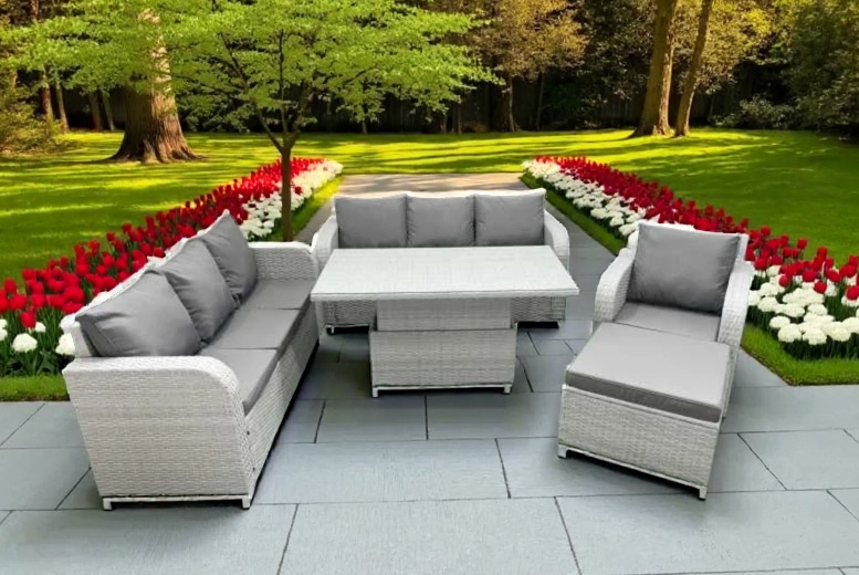 Rattan 8-Seater Reclining Sofa Set With Lifting Table | Wowcher