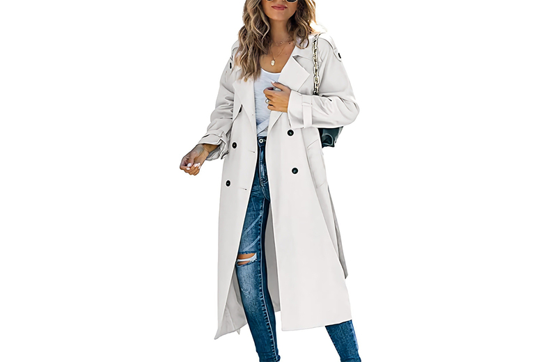 Grey Women’s Slim Fit Longline Button Overcoat – Polyester Blend, Versatile Colours & Sizes | Wowcher