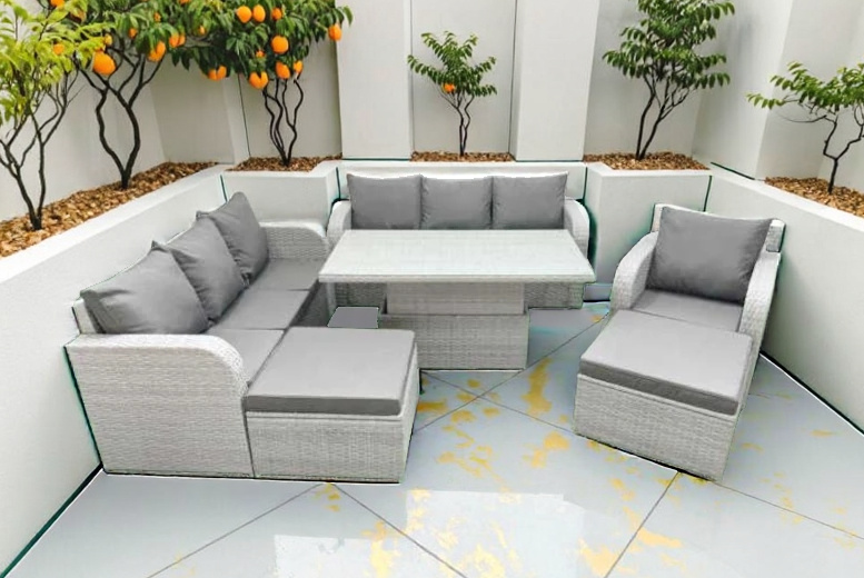 PE Rattan 9-Seater Reclining Garden Sofa Set with Lifting Table – Weather-Resistant Outdoor Lounge | Wowcher PE Rattan 9-Seater Reclining Garden Sofa Set with Lifting Table – Weather-Resistant Outdoor Lounge | Wowcher