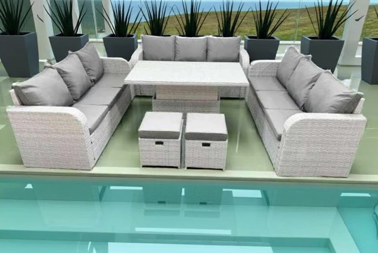 11-Seater Rattan Outdoor Furniture Set with Adjustable Table | Wowcher 11-Seater Rattan Outdoor Furniture Set with Adjustable Table | Wowcher