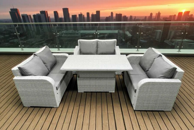 Weather-Resistant PE Rattan 6-Seater Garden Sofa Set with Adjustable Rising Table | Wowcher Weather-Resistant PE Rattan 6-Seater Garden Sofa Set with Adjustable Rising Table | Wowcher