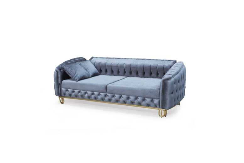 Plush Velvet Chesterfield 3+2 Seater Sofa Set – Modern Velvet Sofas with Chrome Legs (Black, Grey, Blue) | Wowcher