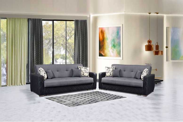Shiter Modern Fabric Storage Sofa Bed – 3+2 Seater, Chrome Legs, Grey/Black or Full Black | Wowcher Shiter Modern Fabric Storage Sofa Bed – 3+2 Seater, Chrome Legs, Grey/Black or Full Black | Wowcher