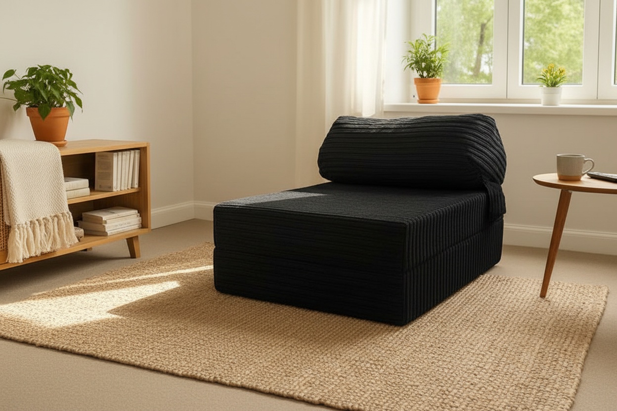 Jumbo Cord Fabric Z Pillow Chair Bed Sofa - Versatile 1-Seater, Modern Fold-Out Guest Bed, 4 Colours | Wowcher