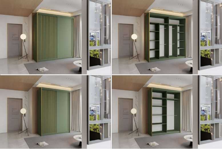 Birmingham Green MDF Sliding Door Wardrobe – Space-Saving Bedroom Storage in 150cm & 203cm | Wowcher