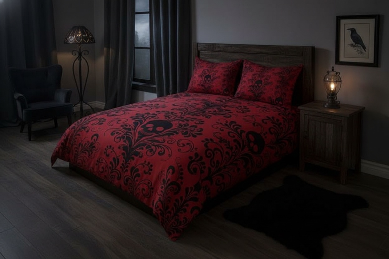 Floral Skull Duvet Cover Set - Soft Synthetic Fibre, Machine Washable, 4 Sizes, 6 Colours | Wowcher