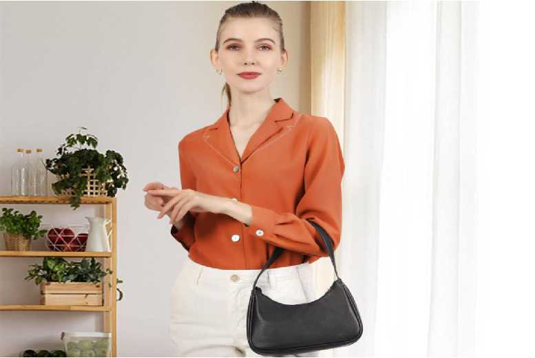 Unisex Black Closure Shoulder Bag Solid Color Tote Handbag Clutch Bag | Wowcher