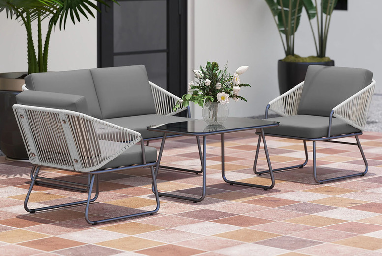 4-Piece Weather-Resistant Rattan Garden Furniture Set – Modern Style | Wowcher