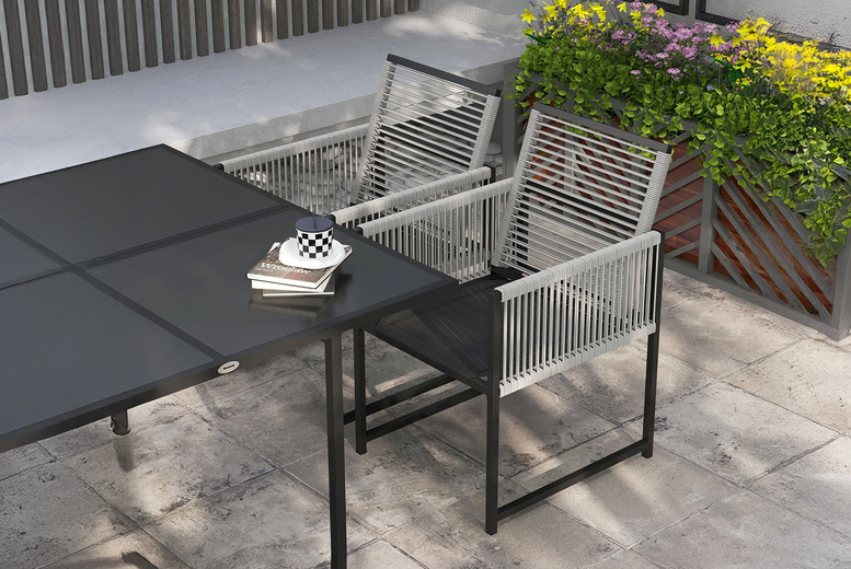 5-Piece Foldable Metal Garden Dining Set with Tempered Glass Table – Grey | Wowcher