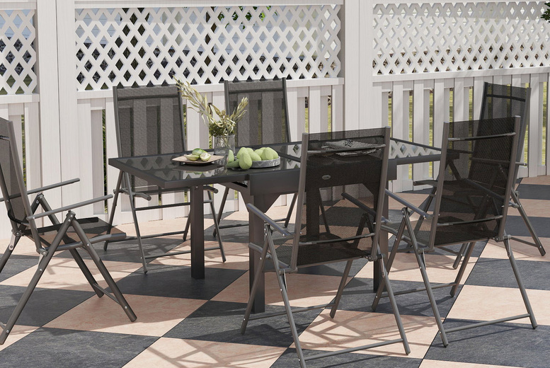 7 Piece Grey Outdoor Dining Set – Weather-Resistant & Foldable | Wowcher 7 Piece Grey Outdoor Dining Set – Weather-Resistant & Foldable | Wowcher