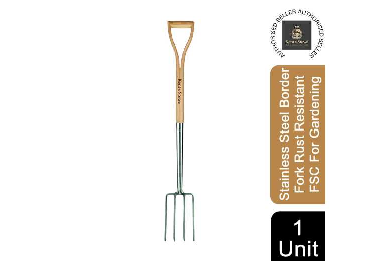 Kent & Stowe Heavy-Duty Stainless Steel Digging Fork with Ergonomic Ash Wood Handle – Professional Garden Tool | Wowcher