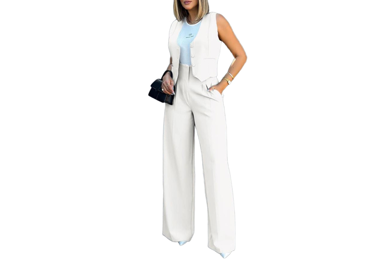 Unisex Black Casual Suit Vest & Wide Leg Pants Set – Perfect Summer Style | Wowcher