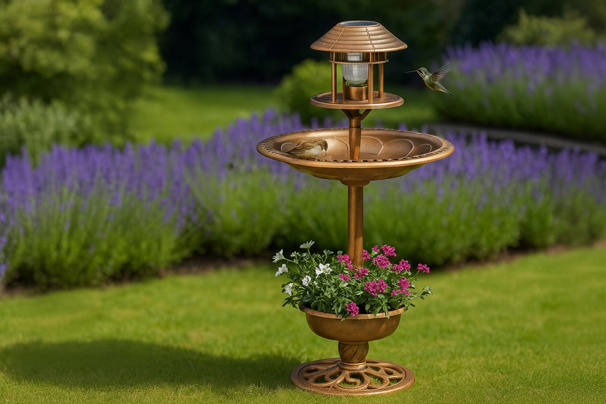 Solar Bird Feeder & Bath with Planter – Wildlife-Friendly, Weather-Resistant | Wowcher