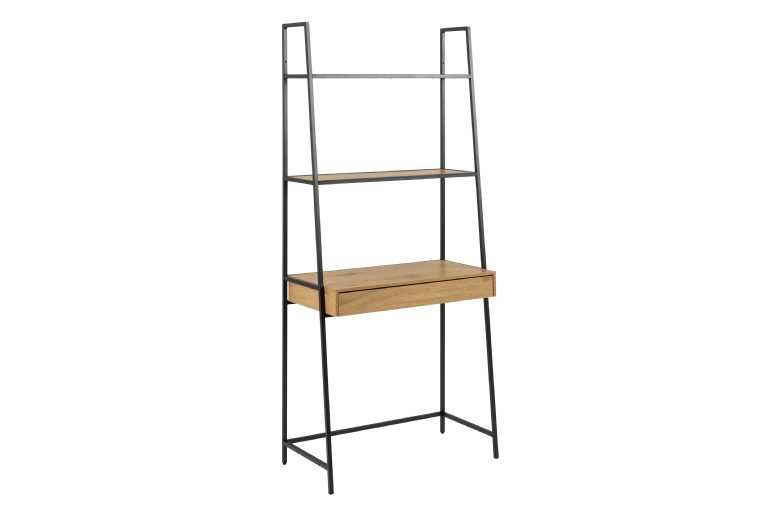 Black and Oak Bookcase with 1 Drawer Sleek Steel Frame Wooden