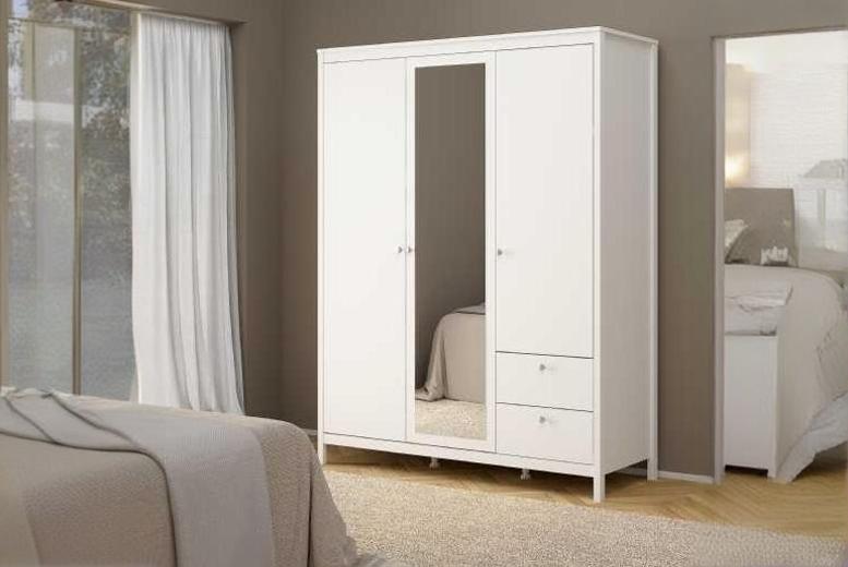 Large 3-Door Wardrobe with Mirror & 2 Drawers – White, Black, or Oak Bedroom Storage | Wowcher Large 3-Door Wardrobe with Mirror & 2 Drawers – White, Black, or Oak Bedroom Storage | Wowcher