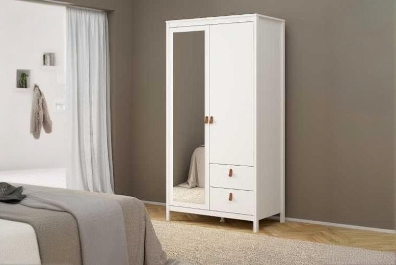 Contemporary Oak Wardrobe with Mirror & Storage Drawers – Space-Saving Bedroom Furniture | Wowcher