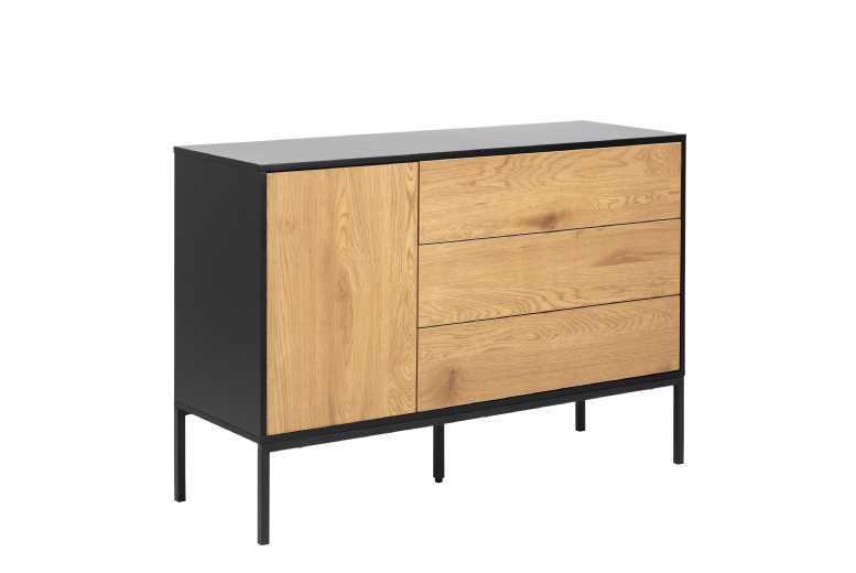 Small Sideboard With 1 Door 3 Drawers Black Oak Push To Open | Wowcher