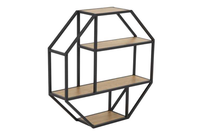 Octagonal Metal Wall Shelf Black Oak Display Unit Geometric