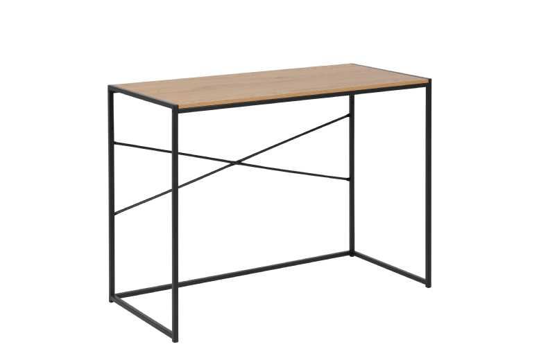 Black and Oak Office Desk with Steel Frame Spacious Rectangular