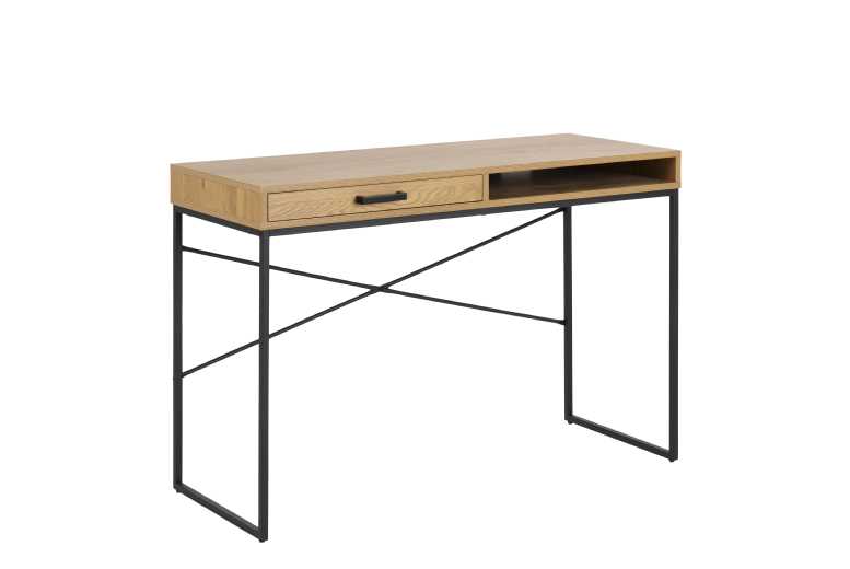 Contemporary Black Metal & Oak Console Desk – 1 Drawer, Slim Storage, Minimalist Living Room Workstation | Wowcher Contemporary Black Metal & Oak Console Desk – 1 Drawer, Slim Storage, Minimalist Living Room Workstation | Wowcher