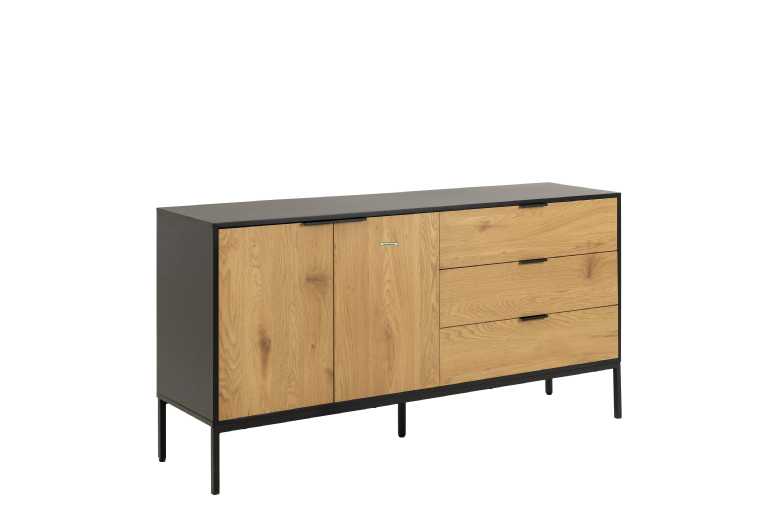 Contemporary Black and Oak Sideboard with 2 Doors and 3 Drawers