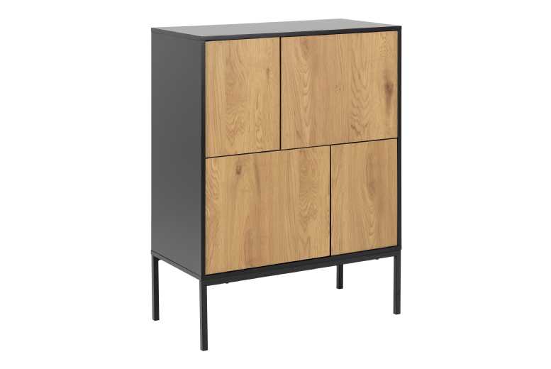 4 Door Sideboard Modern Storage Black Oak Push To Open Shelves | Wowcher