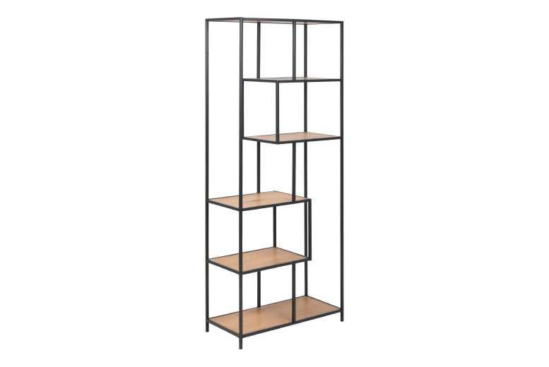 Tall Metal 5-Tier Bookcase Storage Unit – Industrial Modern Shelving, Black & Oak, Asymmetrical Display | Wowcher Tall Metal 5-Tier Bookcase Storage Unit – Industrial Modern Shelving, Black & Oak, Asymmetrical Display | Wowcher