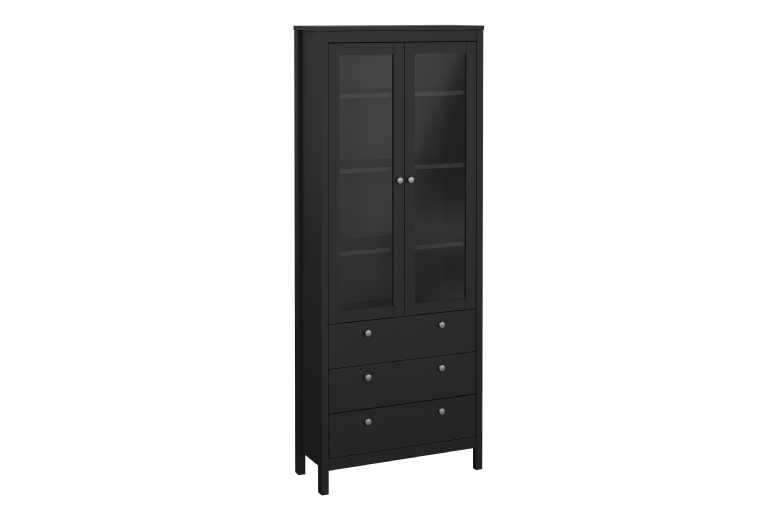 Glass Display Cabinet – 2 Door, 3 Drawer Modular Storage Unit, Wood & Glass, Black/Oak/White, Modern Display Cupboard | Wowcher Glass Display Cabinet – 2 Door, 3 Drawer Modular Storage Unit, Wood & Glass, Black/Oak/White, Modern Display Cupboard | Wowcher