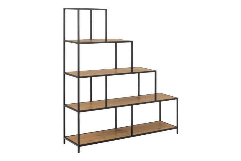 Black Metal Industrial Bookcase – 4 Tier Oak Ash Shelves, Wide Ladder Storage Unit | Wowcher Black Metal Industrial Bookcase – 4 Tier Oak Ash Shelves, Wide Ladder Storage Unit | Wowcher