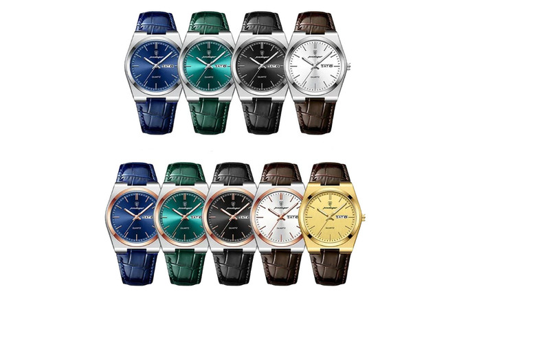 Men’s Quartz Watch – Water-Resistant PU Leather Strap, Luminous Hands, 40mm Classic Dial – 9 Colours | Wowcher