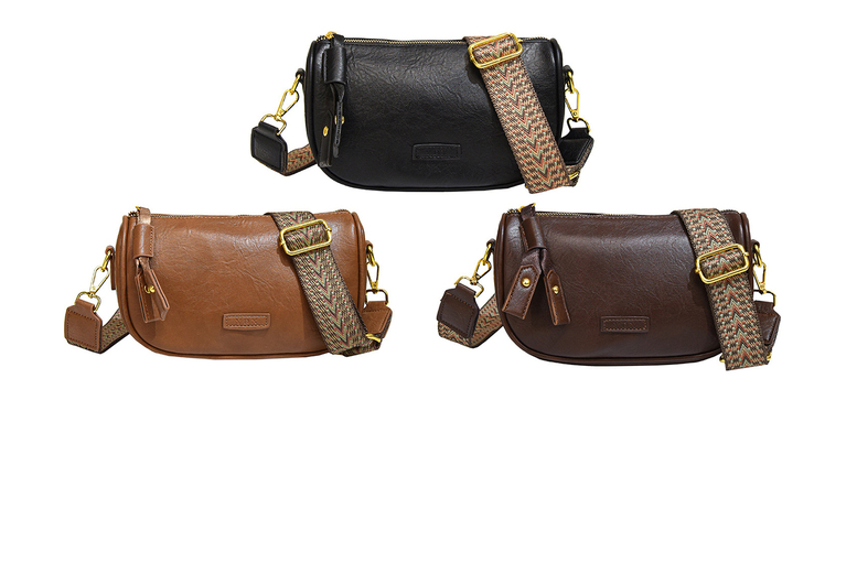 Unisex Black Vintage Look Vegan Leather Crossbody Bag – Adjustable Strap, Secure Zip, Compact Everyday Satchel | Wowcher