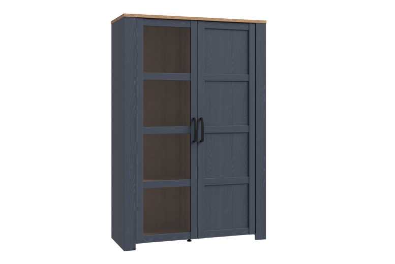 2 Door Display Cabinet Oak Navy Grey White Shelves Storage Unit