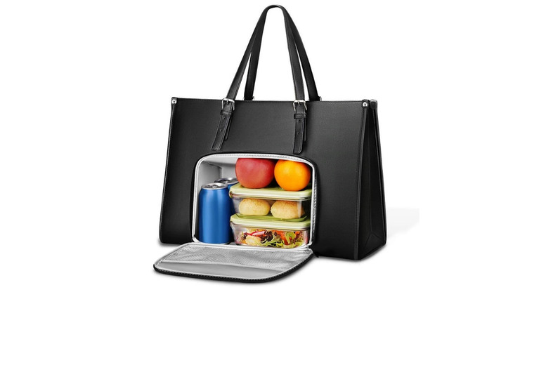 Black Women’s Vegan Leather Tote Bag with Insulated Lunch Compartment – Large Work Satchel, Adjustable Strap, Organiser Pockets | Wowcher Black Women’s Vegan Leather Tote Bag with Insulated Lunch Compartment – Large Work Satchel, Adjustable Strap, Organiser Pockets | Wowcher