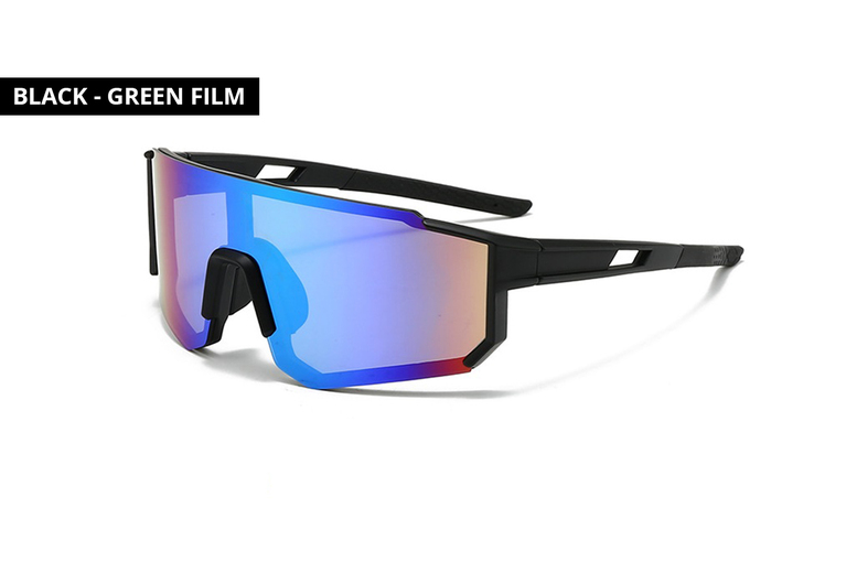 Unisex Fashion cycling sunglasses, Black with Green Film | Wowcher