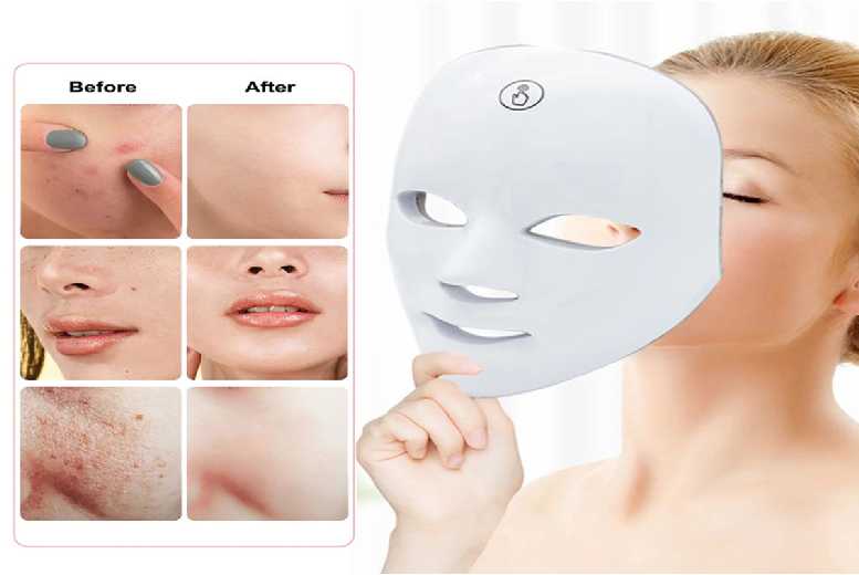 7-Colour LED Facial Mask & Neck Rejuvenation Device – Advanced Light Therapy, USB Rechargeable, Full Coverage | Wowcher